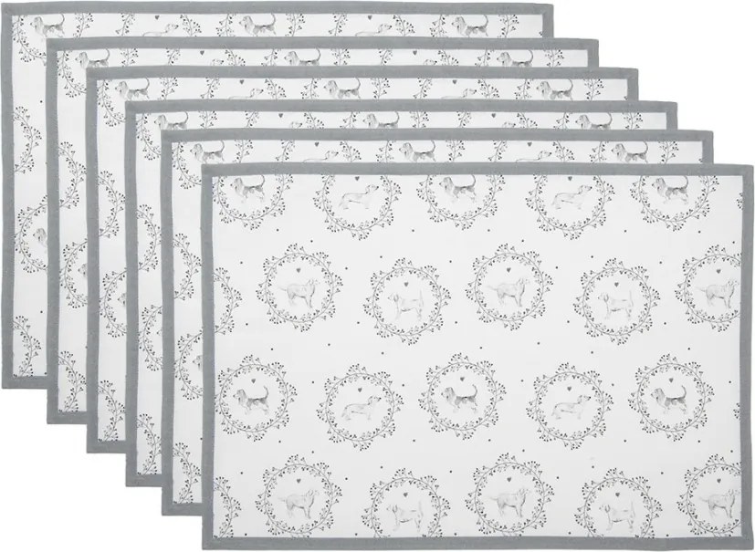 6ks textilný obrúsok so psíkmi Lovely Grey Dogs - 48*33 cm