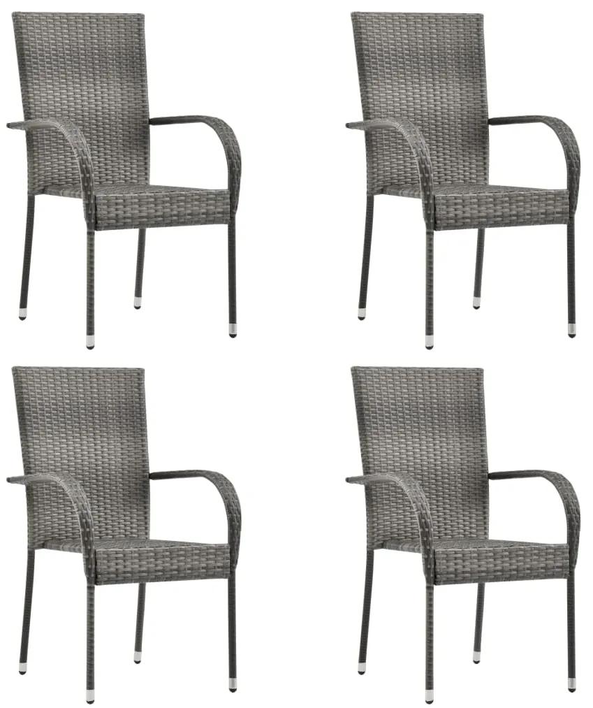 vidaXL Stohovateľné vonkajšie stoličky 4 ks sivé polyratanové