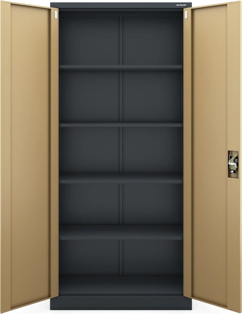 Vysoká kovová kancelárska skriňa na dokumenty, antracitová/orech, 900x1950x400 mm: JAN H Eco Design