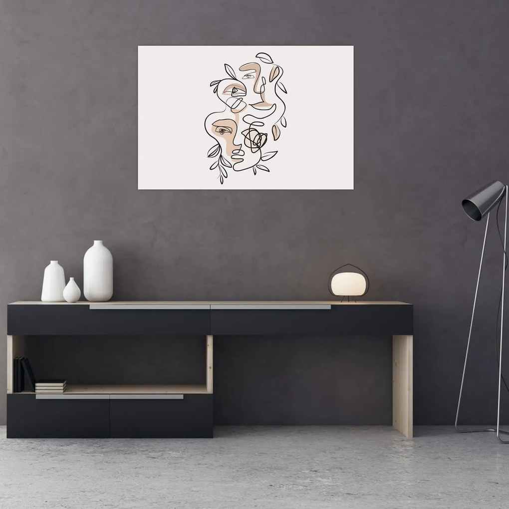 Obraz - Line art tváre (90x60 cm)