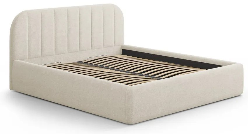 Krémovobiela čalúnená dvojlôžková posteľ s úložným priestorom s roštom 200x200 cm Juno – Windsor &amp; Co Sofas