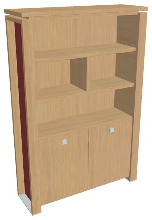 Vysoká skriňa Verno+ S 140 x 46 x 210 cm, s regálom, dub svetlý / červená