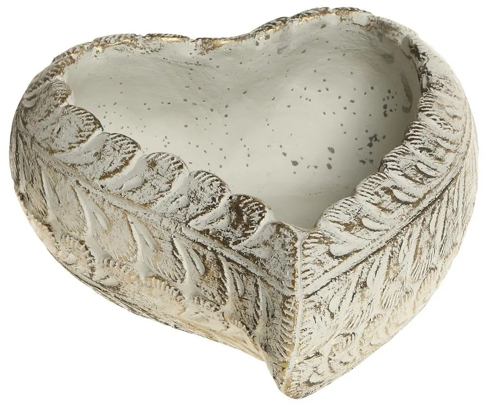 Bielo - zlatý antik cementový kvetináč v tvare srdca Vittel L - 20*17*8 cm