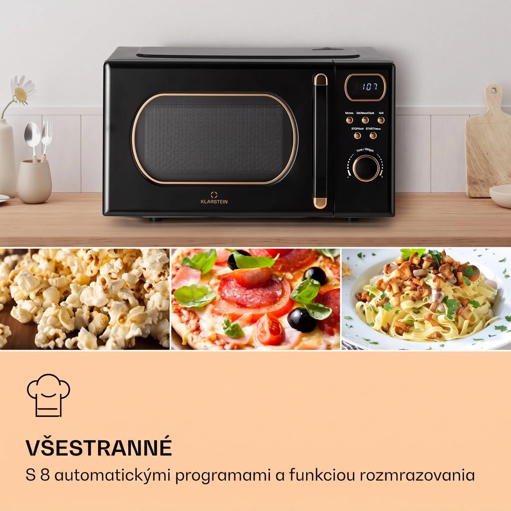 Klarstein Julieta, mikrovlnná rúra s grilom, 20 l, 700/800 W, Ø 25,5 cm, 8 programov