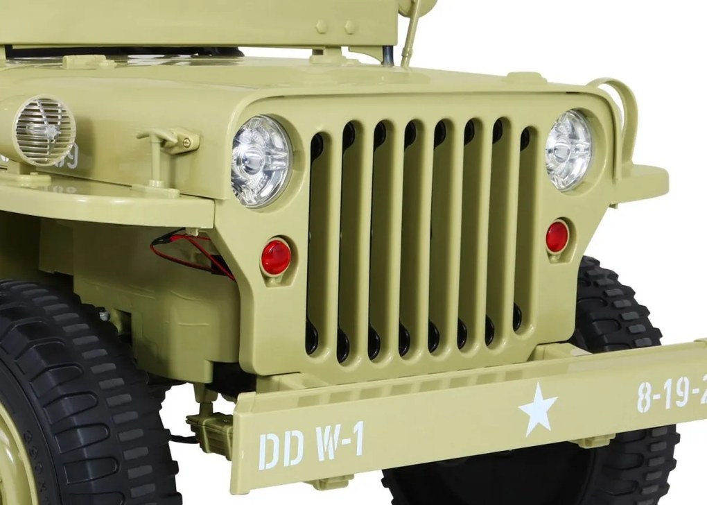 RAMIZ Elektrické autíčko - Retro vojenské vozidlo 4x4 - piesková - 158cm x 80cm x 82cm - MOTOR - 4x45W BATÉRIA - 12V / 14Ah- 2