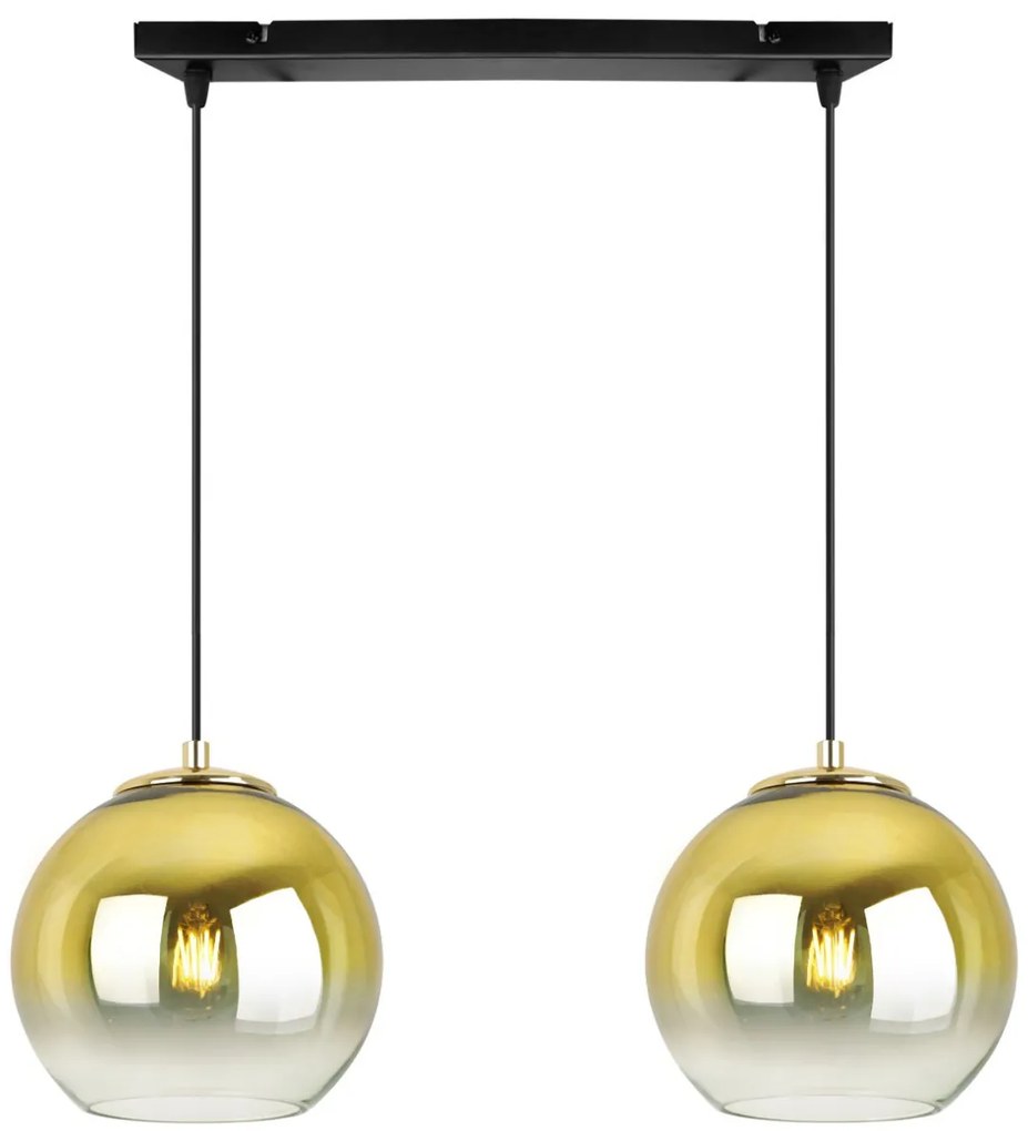 Závesné svietidlo Bergen Gold, 2x zlaté/transparentné sklenené tienidlo (fi 15cm)