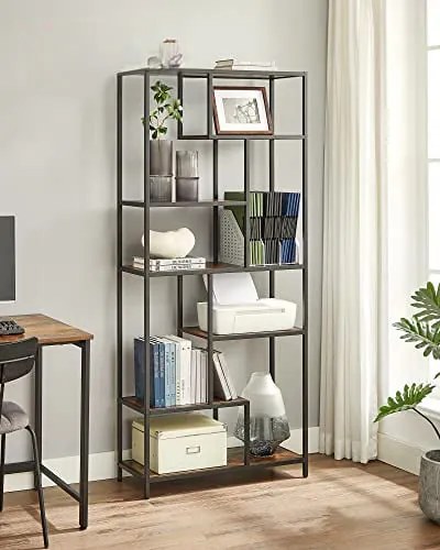 Regál na knihy, industriálny, 6 políc, 180x80x30cm