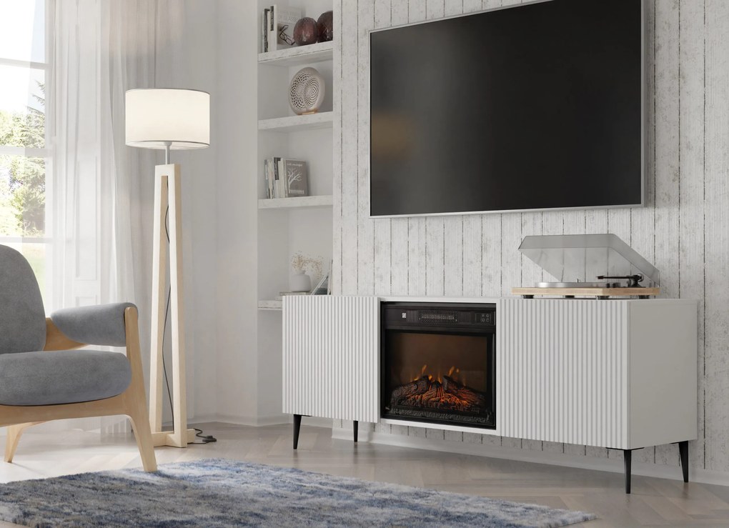 TV skrinka/stolík s elektrickým krbom FPB 2D 170 C Rowanna (biela). Akcia -20%. Vlastná spoľahlivá doprava až k Vám domov. 1125093