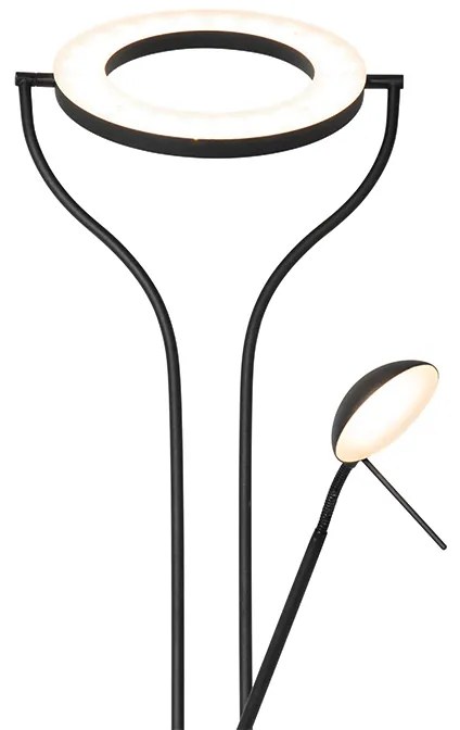 Moderná stojaca lampa čierna s ramenom na čítanie vrátane LED a stmievača - Divo