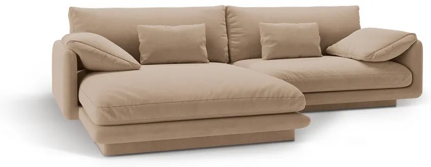 Béžová zamatová rohová pohovka (ľavý roh/s leňoškou) Torino – Micadoni