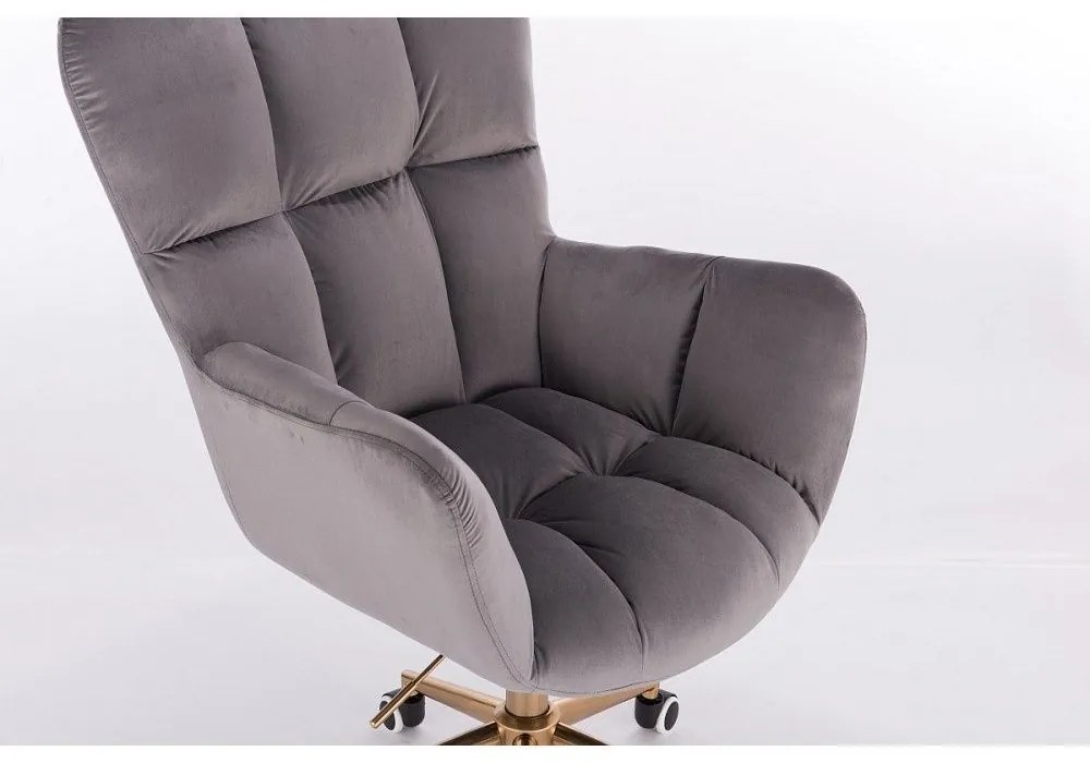 LuxuryForm DESIGN Otočné kreslo AURORA VELUR na zlatej podstave s kolieskami - tmavosivé