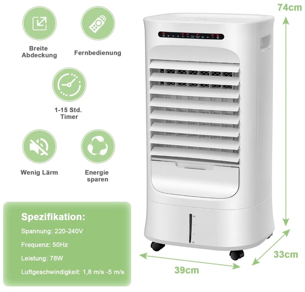 Prenosný odparovací ochladzovač vzduchu 3 v 1 s ventilátorom a zvlhčovačom biely