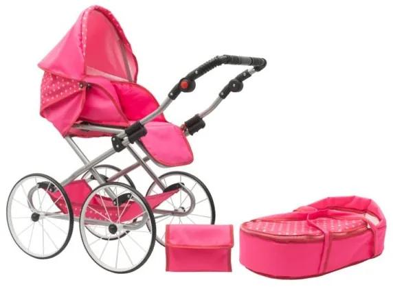 NEW BABY Detský Retro kočík pre bábiky 2v1 New Baby Anetka rúžový s bodkami