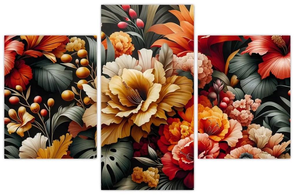 Obraz - Oranžovo-červené kvety (90x60 cm)