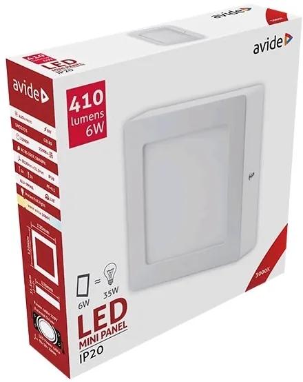 AVIDE Prisadený stropný LED panel, 6W, teplá biela, 12x12cm, štvorec, biely