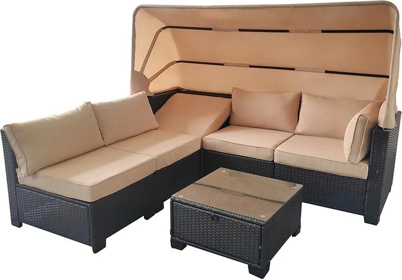 Veľký ratanový záhradný set Avenberg GALIA čierna/modrá + béžové poťahy