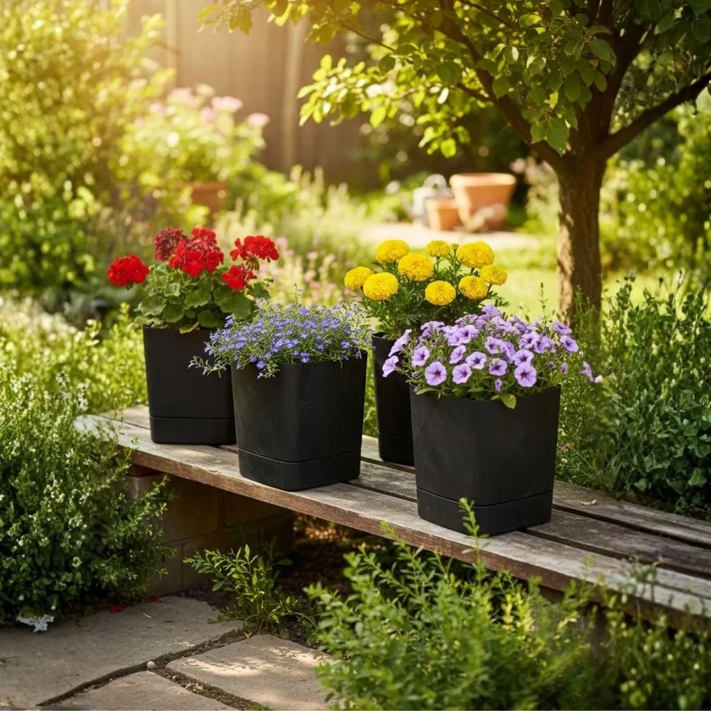 Plastový květináč s podmiskou Cubi 19x19 cm - výber z 6 prevedení