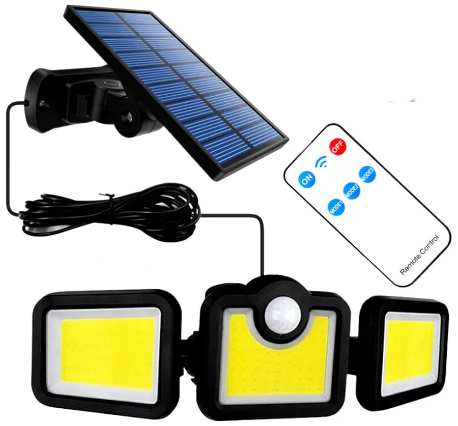 BERGE LED solárna lampa s pohybovým senzorom + diaľkové ovládanie LAGOS