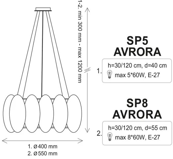 Luster na lanku AURORA 8xE27/60W/230V