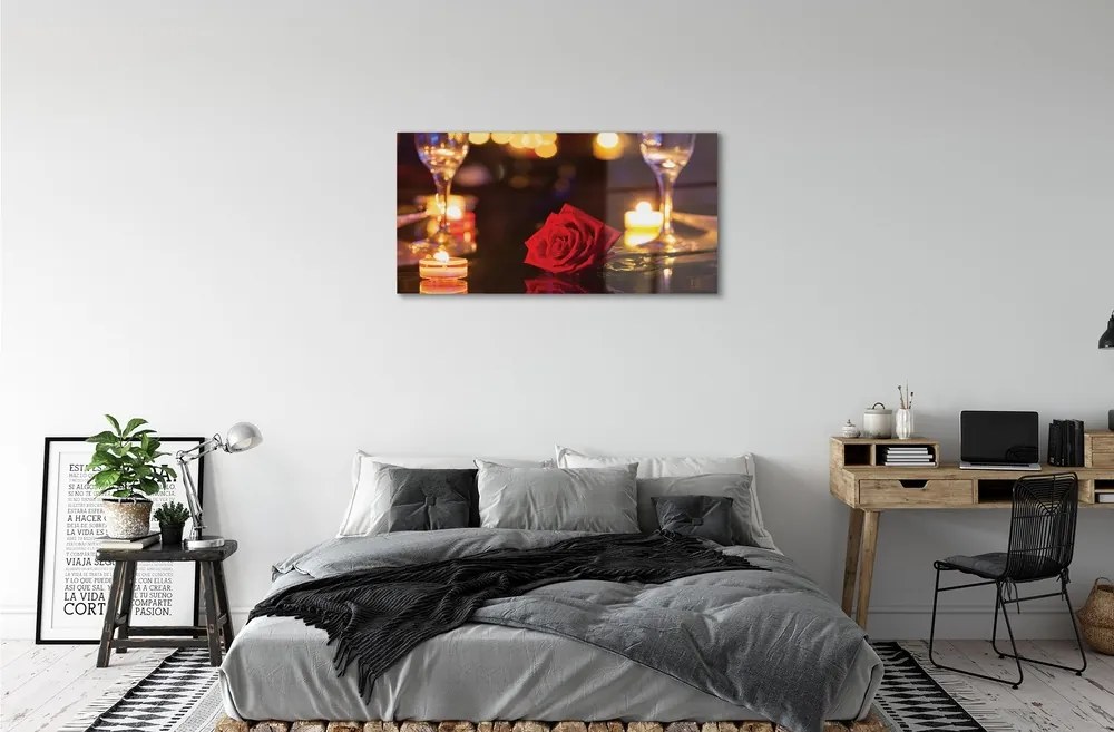 Obraz na skle Rose sviečka okuliare 120x60 cm