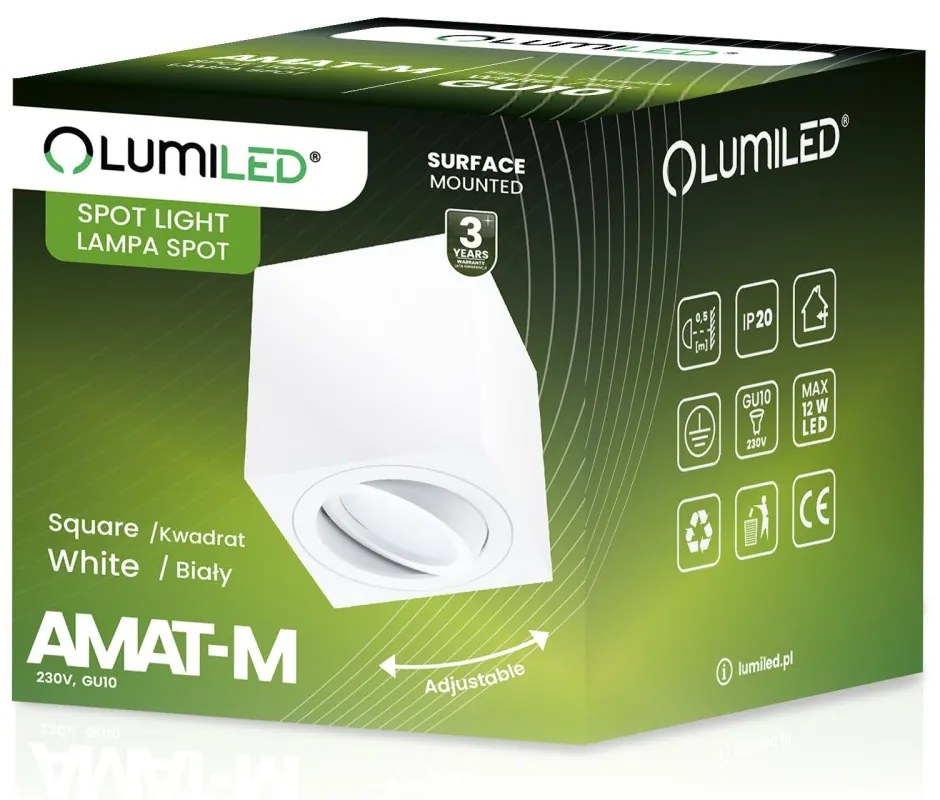 HALOGEN Spot Tube Movable AMAT-M GU10 LUMILED Square White 84mm pre povrchovú montáž