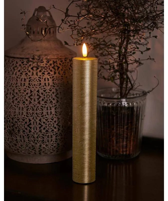 SIRIUS Vosková LED svíčka Sille, 25cm, zlatá, prům. 5cm