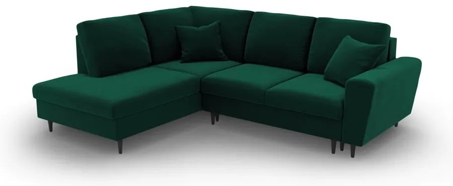 Zelená zamatová rozkladacia/s úložným priestorom rohová pohovka (ľavý roh/do L) Kyoto – Cosmopolitan Design