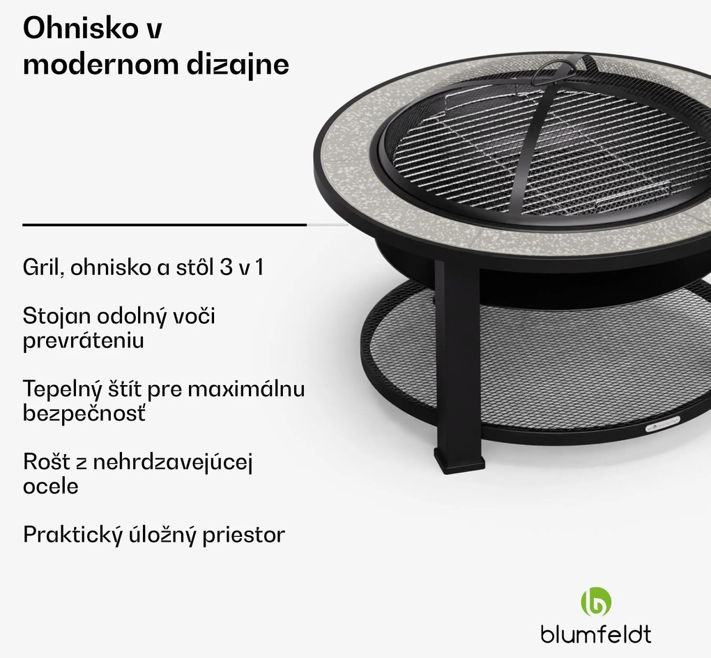 Blumfeldt Merano Circolo 3 v 1, ohnisko s funkciou grilu, dá sa použiť ako stôl, priemer 87 cm