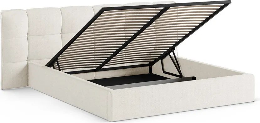 Slonovinová čalúnená dvojlôžková posteľ s úložným priestorom s roštom 180x200 cm Eric – Micadoni
