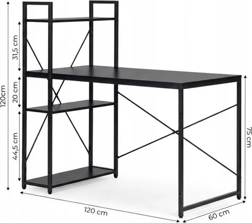 Písací stôl s regálom LOFTY 120x60 cm, čierny