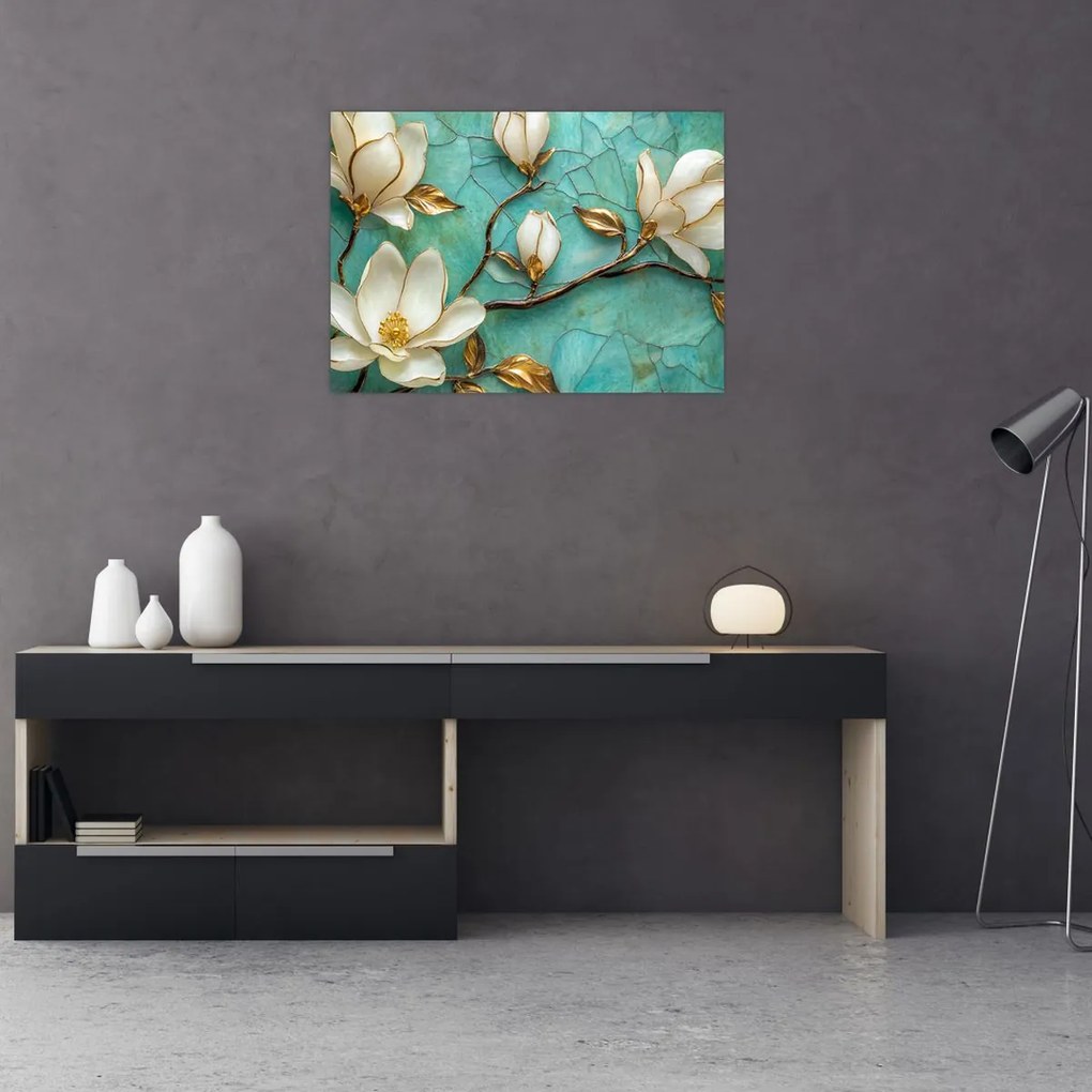 Sklenený obraz - 3D magnólia (70x50 cm)