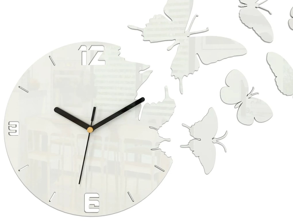 3D nalepovacie hodiny Butterflies biele