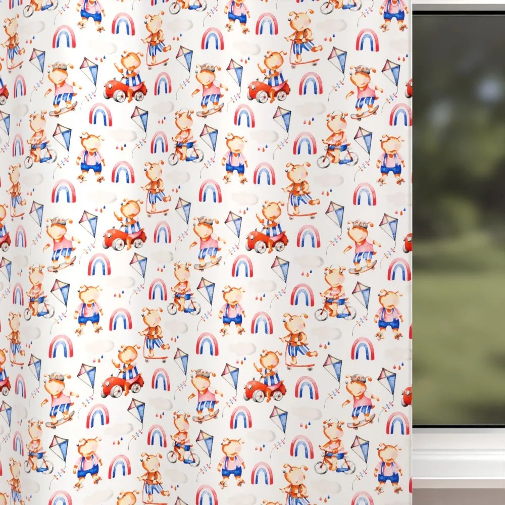 Biante Detský bavlnený záves Sandra SA-521 Modro-červení psíkovia s autami na bielom 150x230 cm