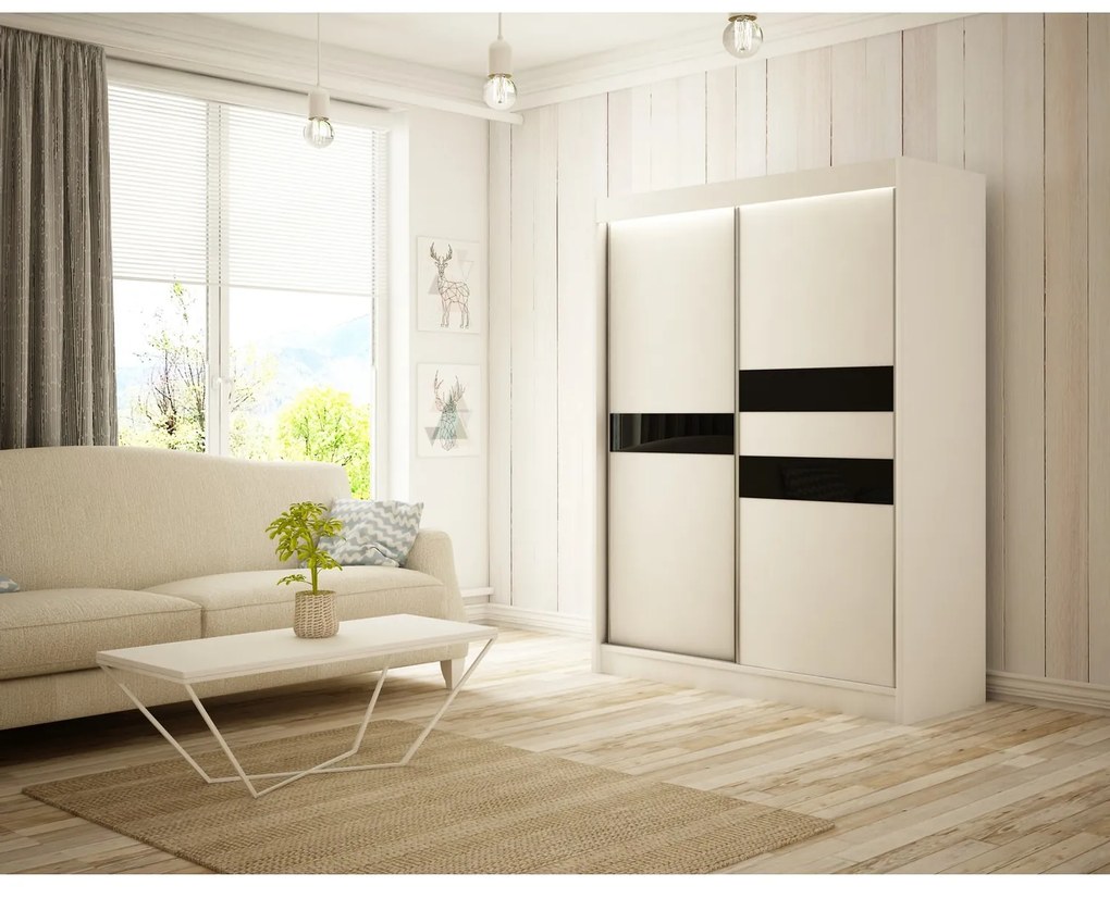 Kvalitná Šatníková Skriňa Arrow 120 cm Čierny Mat/Biely Mat Čierna