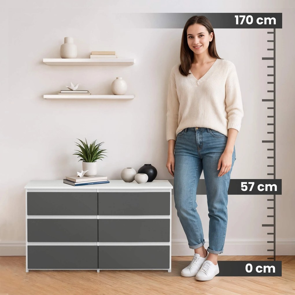 Komoda CL6 100 cm biela/grafitovo sivá
