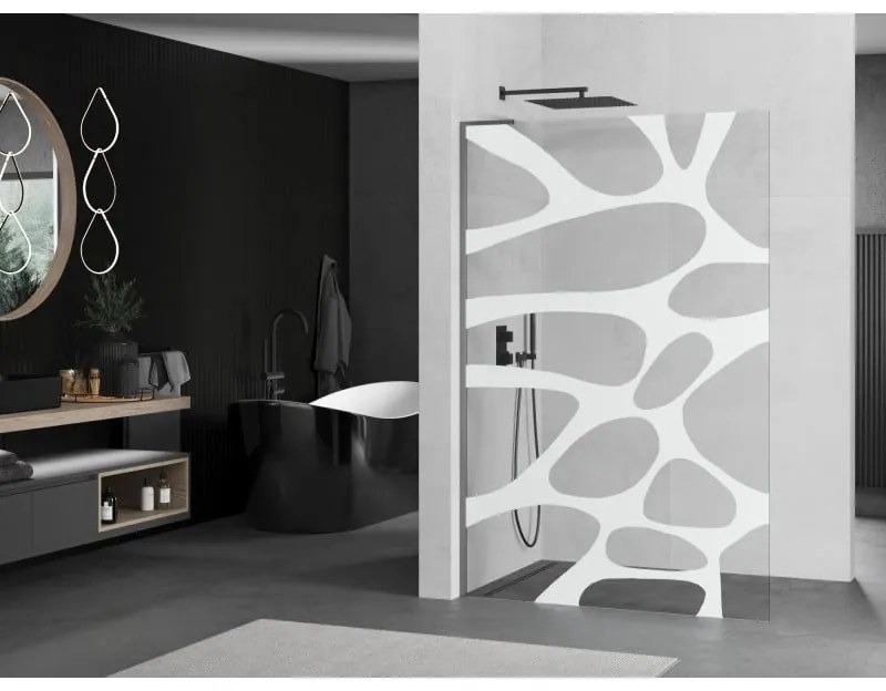 Mexen Kioto L, sprchová zástena Walk-In 90 x 200 cm, 8mm číre sklo biely vzor, grafitový profil, 800-090-103-95-97