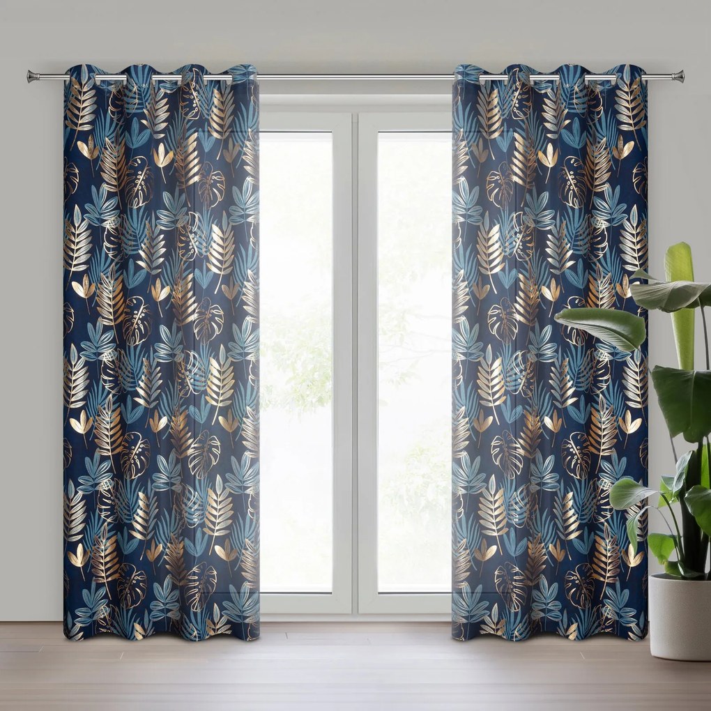 ZÁVES NA KRÚŽKOCH RINA 140X250 CM LISTY