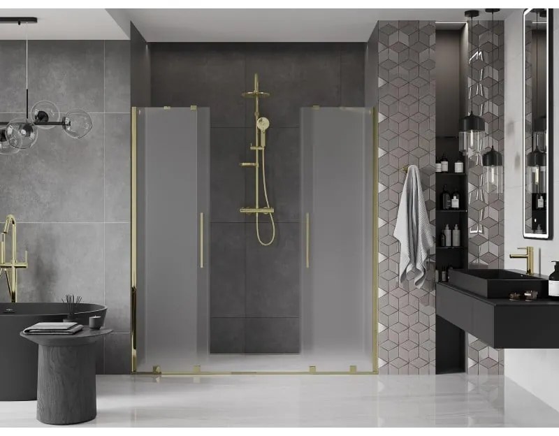 Mexen Velar Duo, posuvné sprchové dvere do otvoru 200 cm, 8mm sklo námraza, zlatá lesklá, 871-200-000-32-50