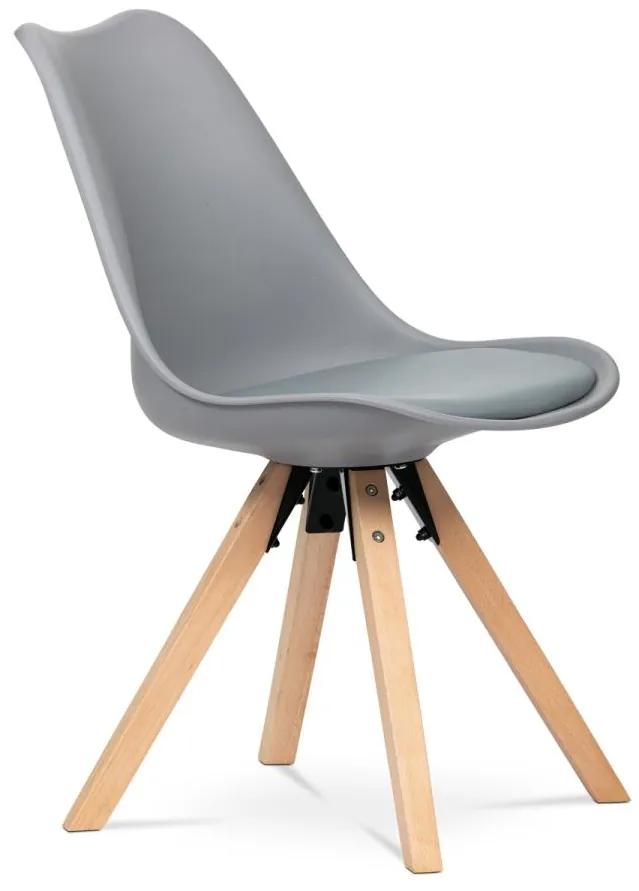 Autronic -  Jedálenská stolička CT-761 GREY sivá plastová škrupina, sedák ekokoža, nohy masív