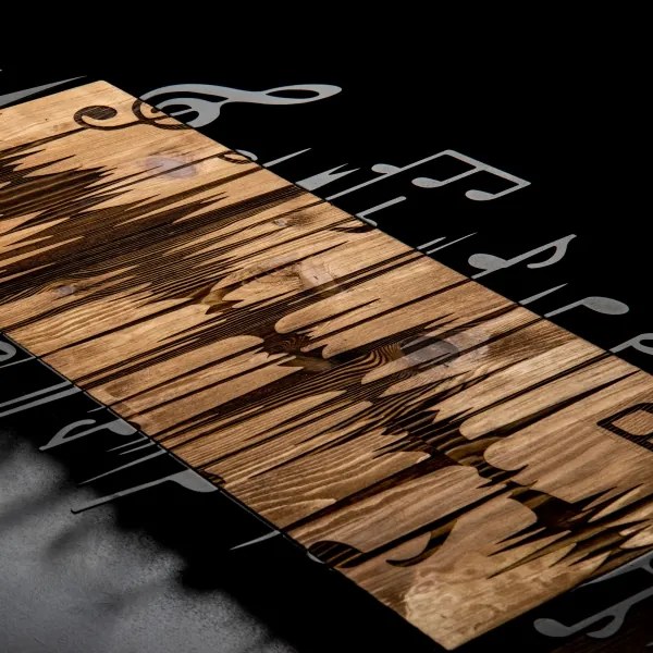 Nástenná dekorácia 90x47 cm noty drevo/kov