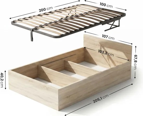 Jednolôžková posteľ so zdvíhacím roštom 100x200 cm, dub sonoma