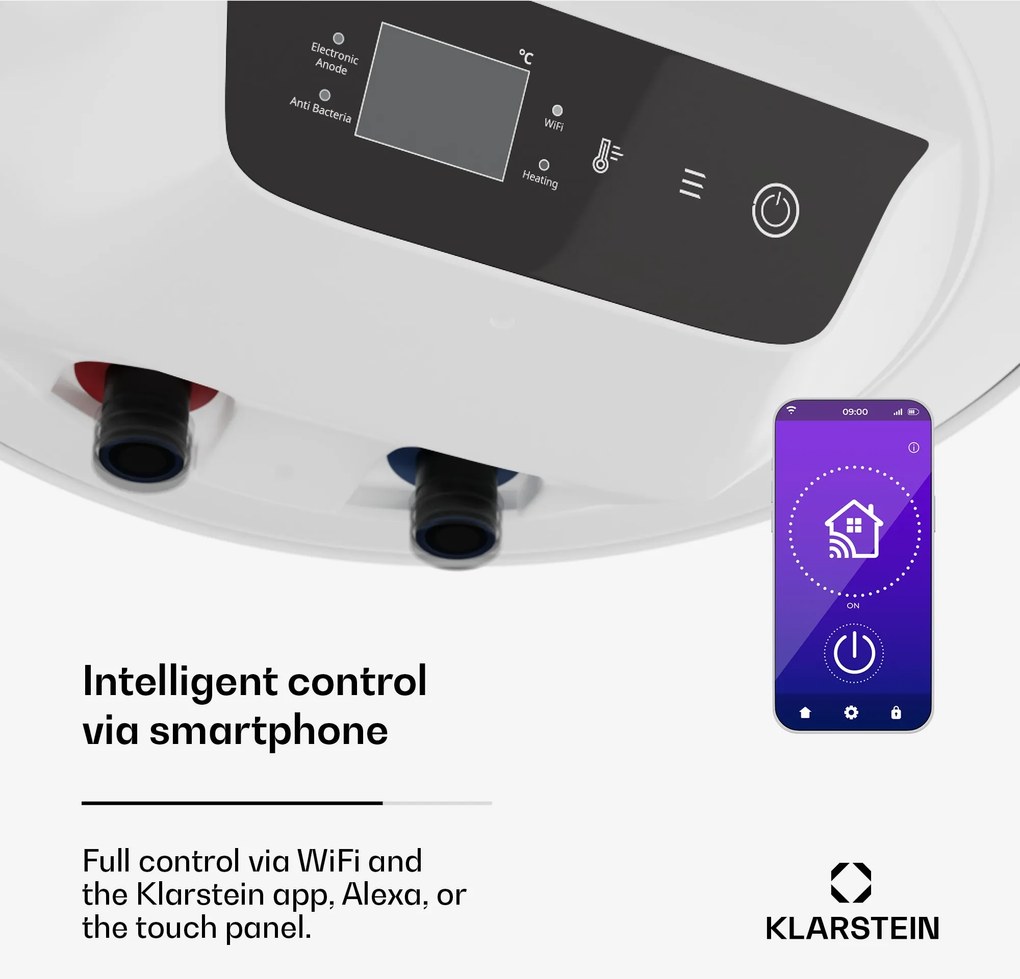 Klarstein ENDURAHEAT SMART 80, bojler, 80 litrov, 75°C. 1500 W, 3 veľkosti biely