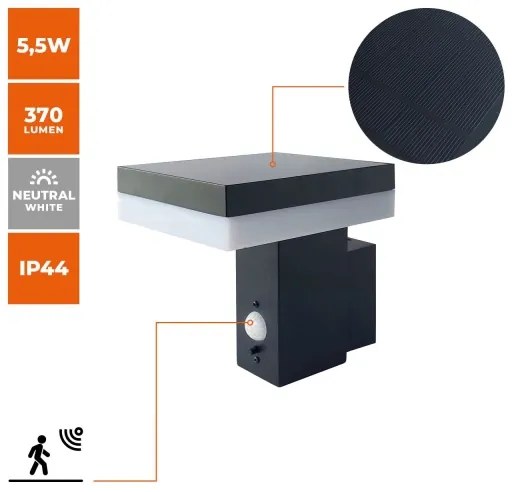LED solárne nástenné svietidlo so senzorom SOLARIS2 LED/5,5W/3,7V 4000K IP44