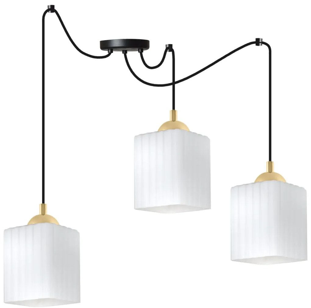 Závesné svietidlo Riffle Square Spider, 3x biele sklenené tienidlo, b/g