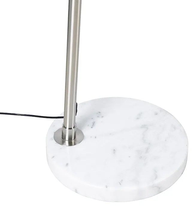 Oceľová oblúková stojaca lampa s bielym mramorovým podstavcom s oceľovým tienidlom - Arc XXL