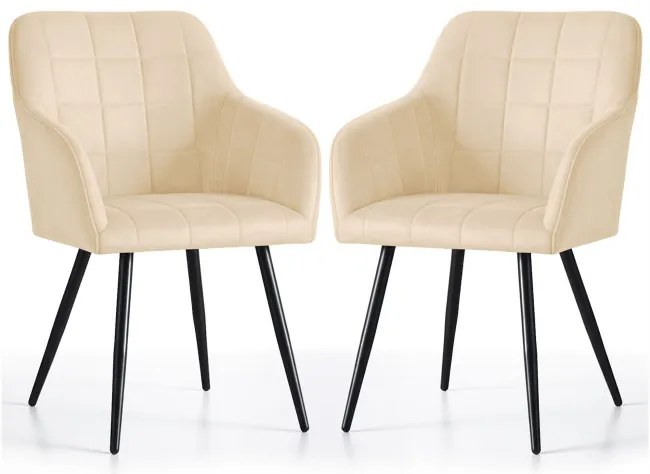 Sada dvoch jedálenských stoličiek LUXANO zamatové, béžové / čierne nohy (2 ks)