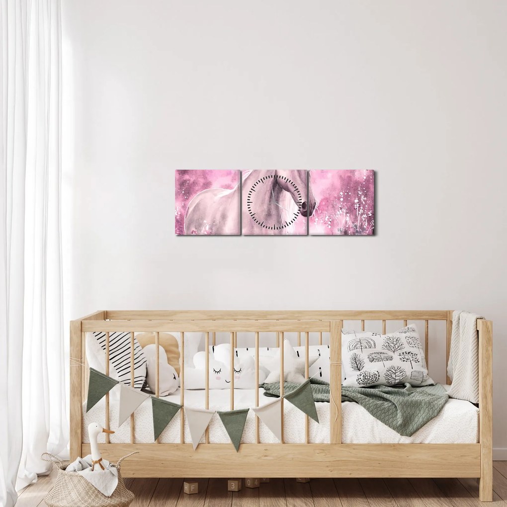 Obraz - Maľovaný kôň (s hodinami) (90x30 cm)