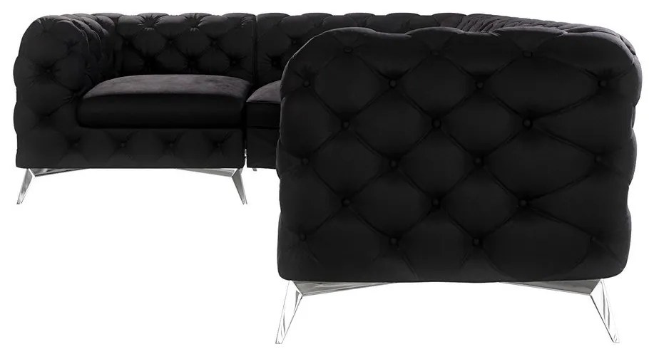Čierna zamatová rohová pohovka (ľavý roh/do L) Chelsea – Ropez