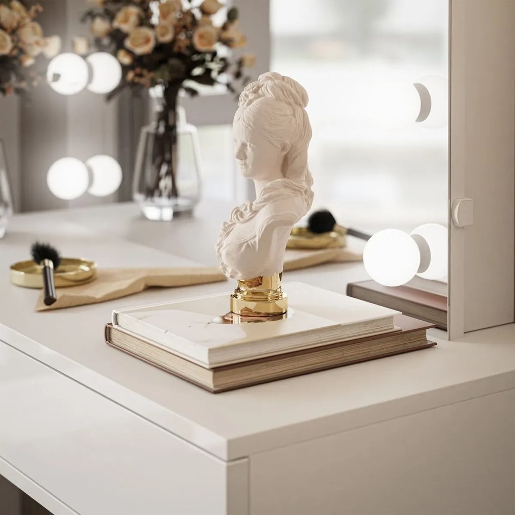 TOALETNÝ STOLÍK KATHLEEN SHINE BIELY LESK + ZLATÉ NOHY + ZRKADLO