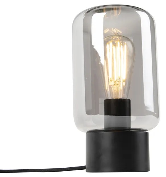 Dizajnová stolná lampa čierna s dymovým sklom - Bliss Cute